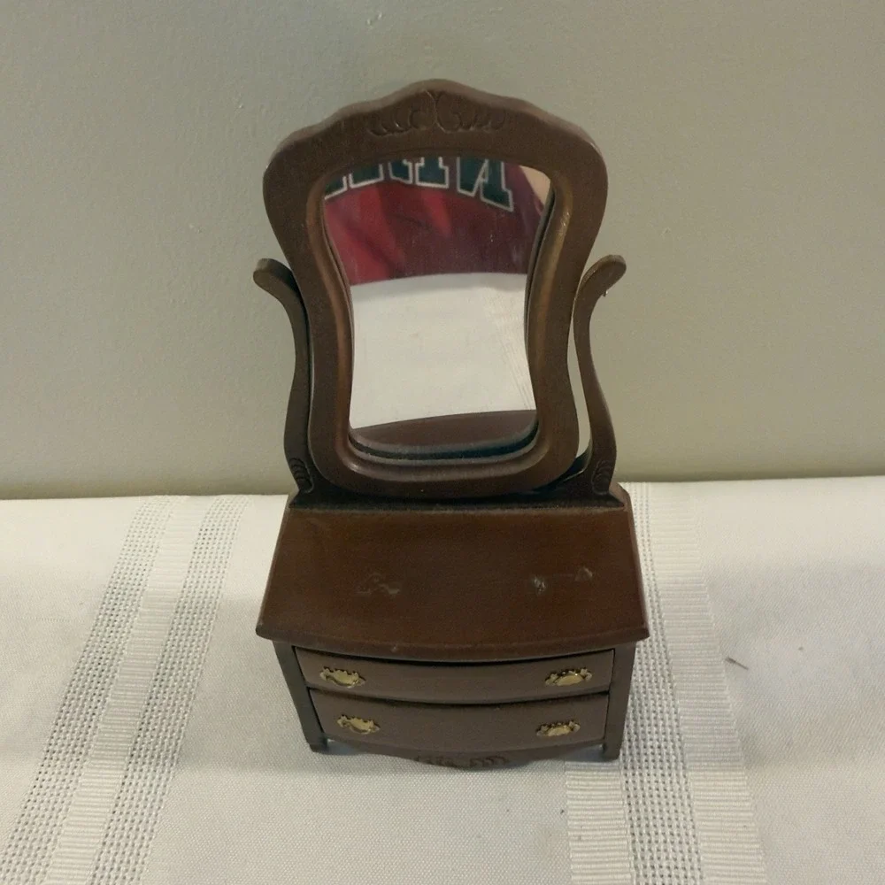 Miniature Wood Dollhouse Dresser Vanity Swivel Mirror & Drawers 1:12 Scale